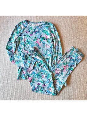 Lilly Pulitzer Girls Size 10 Kids Pajamas Set PJs Long Sleeve Blue Pink Dogs